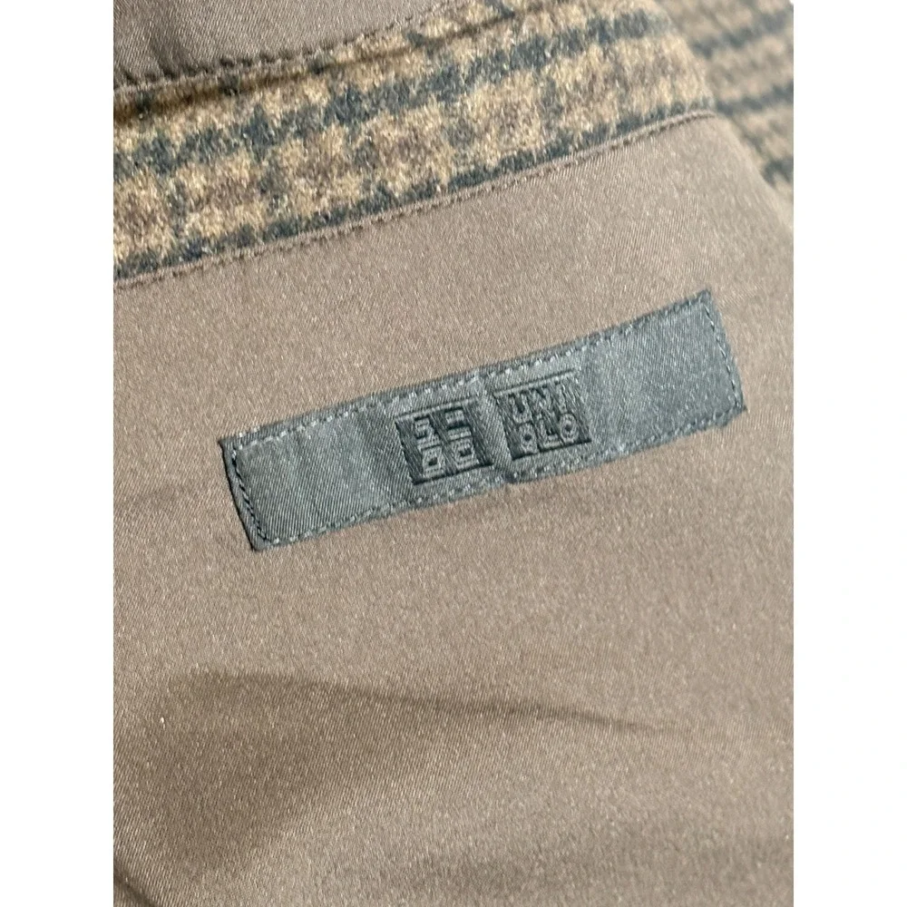 Uniqlo Brown Single Collar Short Houndstooth Blouson Jacket Zip Up Mens Sz XS